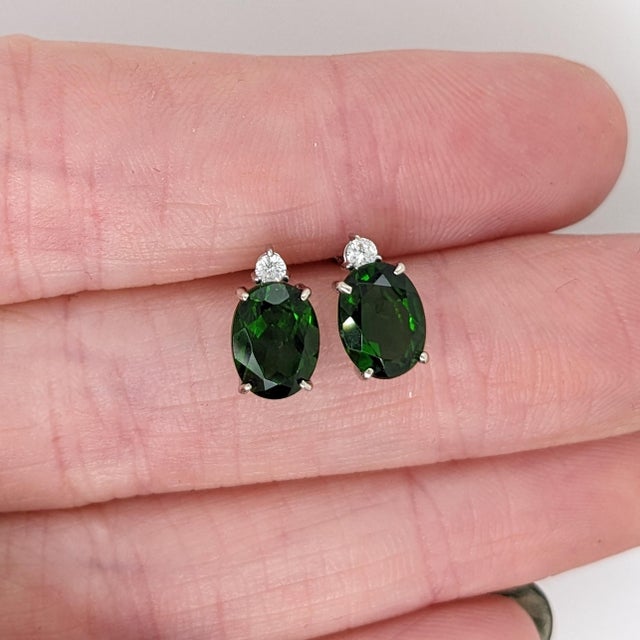 These fabulous chrome diopside studs are an absolutely stunning rich green color! A beautiful diamond accent gives a...