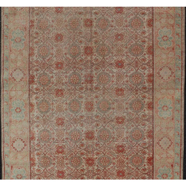Persian Tabriz Rug With Boteh Design in Cream, Coral, Light Green/ Blue 4'3 X 6'8 For Sale - Image 9 of 12