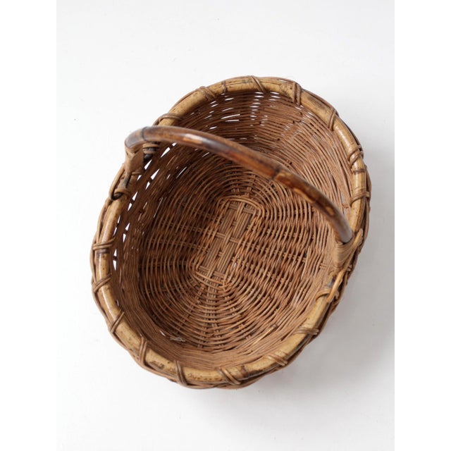 Vintage Woven Gathering Basket With Bamboo Handle For Sale - Image 11 of 13