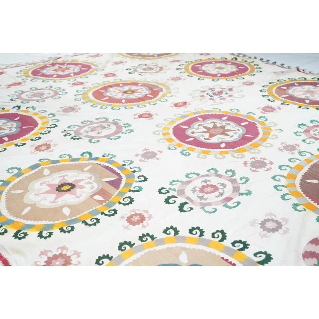 Antique Textile Suzani 7'1'' X 8'5'' For Sale - Image 4 of 9