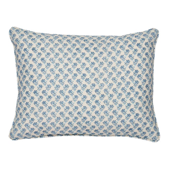 Schumacher x Mark D. Sikes Oleander Indoor/Outdoor 18” Lumbar Pillow in Indigo For Sale