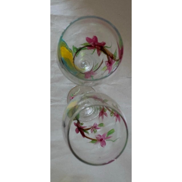 Vintage Hand-Painted Tropical Parrot & Floral Champagne Flutes - Pair For Sale In Indianapolis - Image 6 of 9