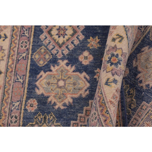 Textile Bohemian Kazak Tribal Light Blue/Beige Wool Rug - 4'0''x6'1'' For Sale - Image 7 of 10