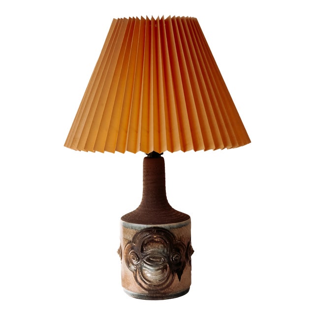 Danish Ceramic Table Lamp by Ib Oluf Hansen with Pleated Shade, 1960s For Sale