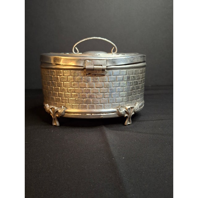 Vintage Silver Plated Etrog Box Brick Basketweave Sukkot Judaica Hebrew Inscribed 124 Mark For Sale In Boston - Image 6 of 18