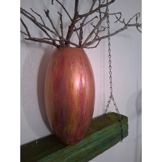 1970s Intervention No, 2 "Sunset Horizon" -Hand-Painted Metallic Wood Vessel – For Sale - Image 5 of 6