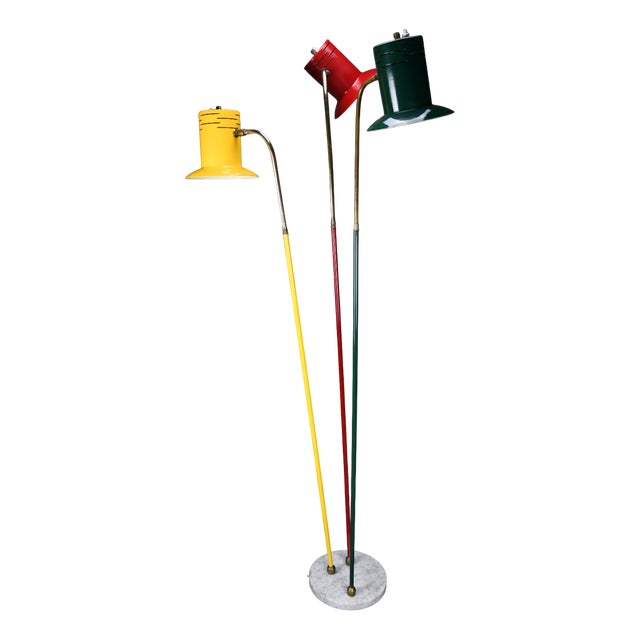 Mid-Century Modern Italian Red Green and Yellow Floor Lamp, 1950 For Sale