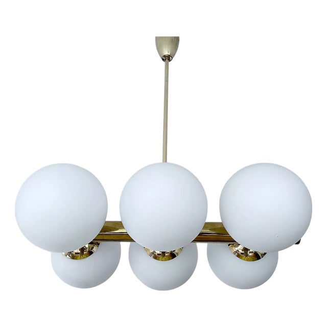 Vintage Glass Globe Pendant Light in the style of Stilnovo, 1950s For Sale