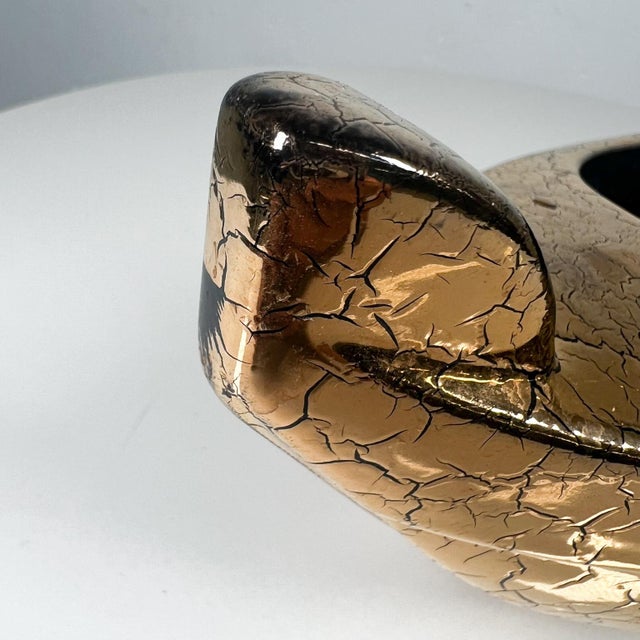Gold 1960s Footed Ikebana Vase Mottled Gold Ceramic Boat For Sale - Image 8 of 10