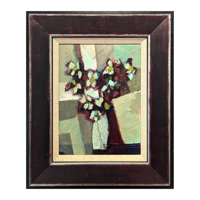 Modern David Adickes "Cubist Bouquet" Modern Teal and Maroon Abstract Floral Still Life Painting, 2006 For Sale - Image 3 of 10