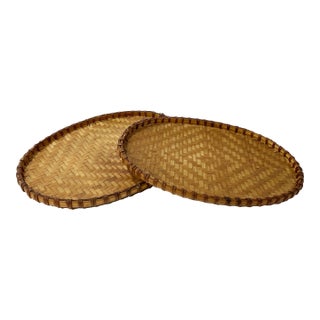 Woven Wicker Nesting Tray Pair For Sale
