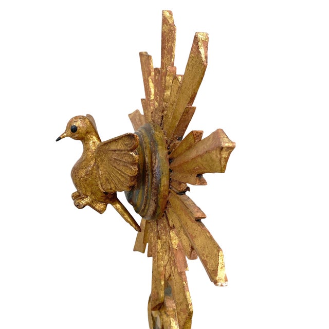 Folk Art Vintage Impressive European Carved Wood Bird Sculpture on Finial 20" H For Sale - Image 3 of 7