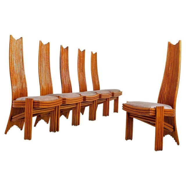 1970s Set of Six Modernist Tall Back Dining Chairs For Sale - Image 10 of 18