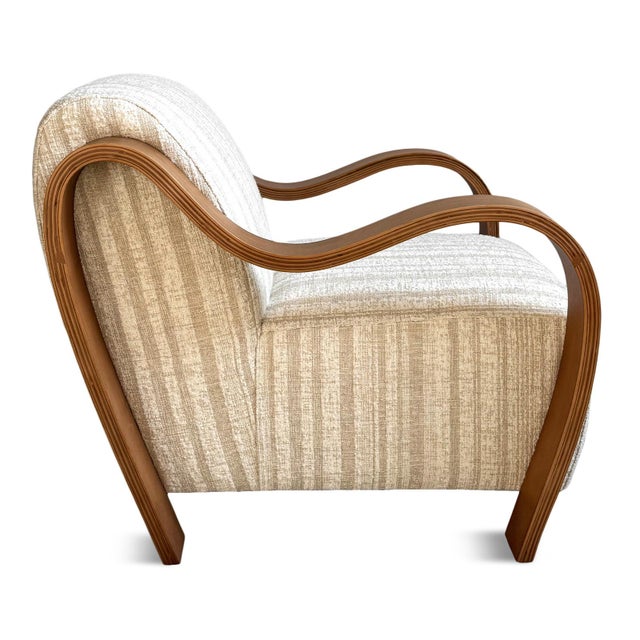 Cream Ribbon Wood & Chenille Stripe Art Deco Arm Chair For Sale - Image 8 of 12