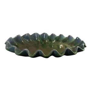 1980s Royal Haeger Variegated Glazed Ruffled Ceramic Oval Bowl
