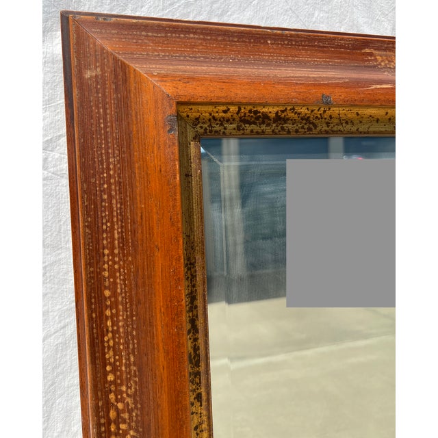 Italian Walnut Wood & Gold Distressed Floor Mirror For Sale - Image 4 of 13