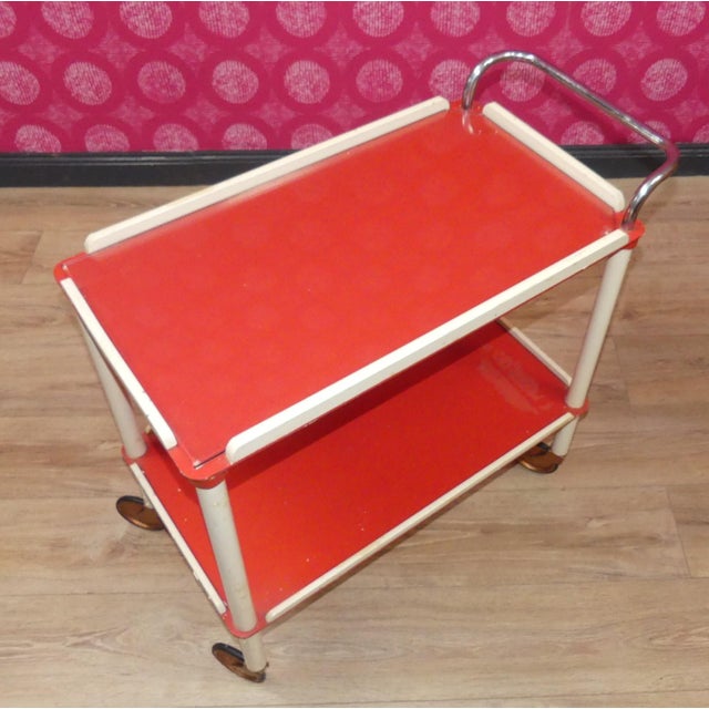 Mid-Century Modern Vintage Bar Cart Tea Cart Red-White Dinette, 1970s For Sale - Image 3 of 13