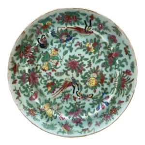 Large 19th Century Canton Famille Rose Chinese Export Porcelain Celadon Platter