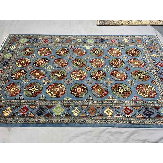 2000 - 2009 Blue Bokhara Wool Area Rug With Tribal Gul Motifs, 6'6" X 10'5" For Sale - Image 5 of 15