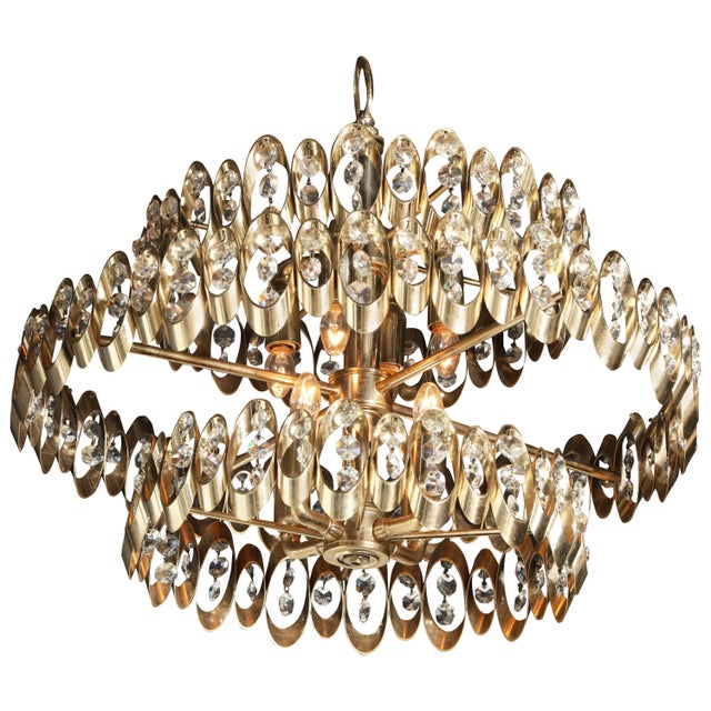 Brass 1970s Vintage Gaetano Sciolari Three Tier Brass Pendant For Sale - Image 8 of 8