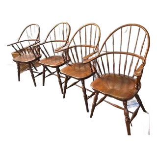 1950s Set of 4 Oak Kitchen Windsor Armchairs English Style For Sale