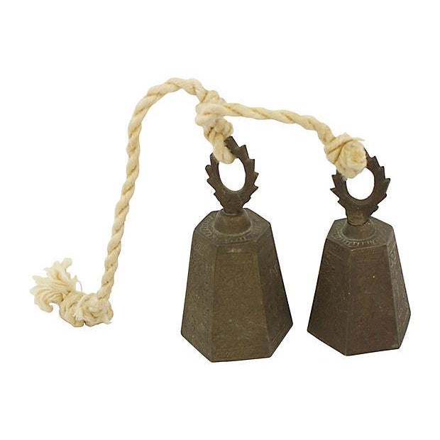 Moroccan Engraved Brass Bells - a Pair For Sale - Image 3 of 4