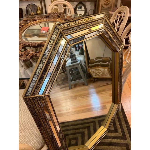 LaBarge Style Tortoiseshell Octagonal Wall Mirror, Vintage 1980s Design For Sale - Image 11 of 17