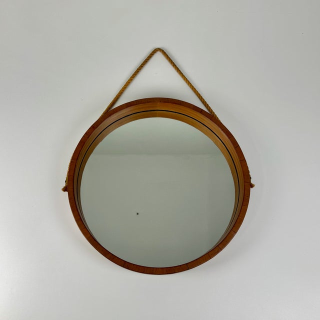 Mid-Century Round Teak and Rope Wall Mirror, Italy, 1960s For Sale - Image 6 of 7