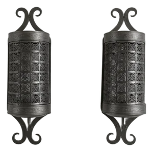 Pair of Large Hand-Wrought Iron Architectural Wall Sconces