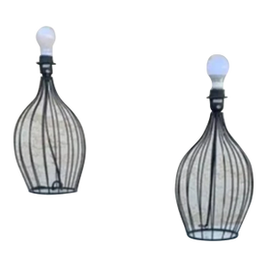 Set of 2 1990's Black Wire Jug Table Lamps