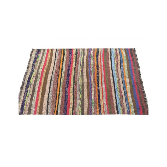 Mid-Century Modern Mini Vintage Striped Rag Rug - 3`1" X 3`10" For Sale - Image 3 of 6