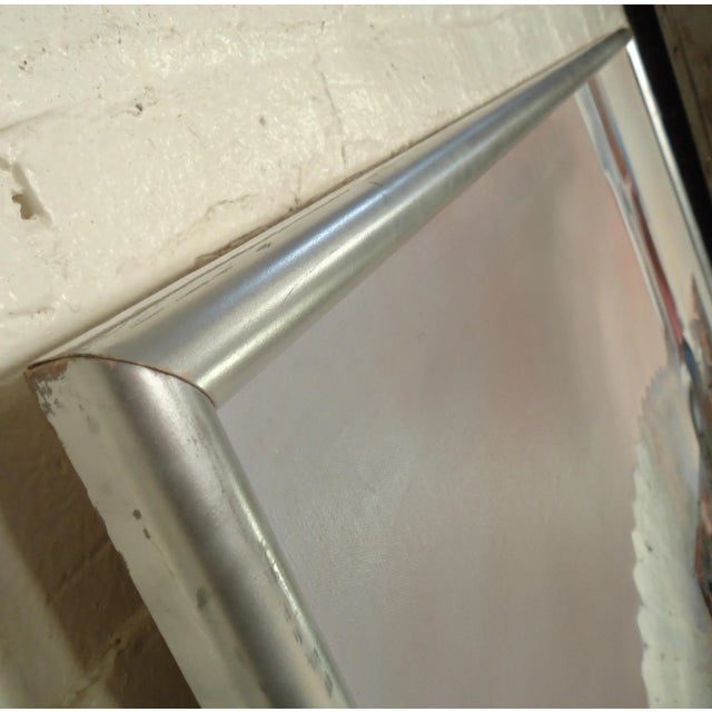 Unusual modern abstract painting using various light colors and geometric shapes. Dimensions: H 38 in. x W 50 in. x D 1...