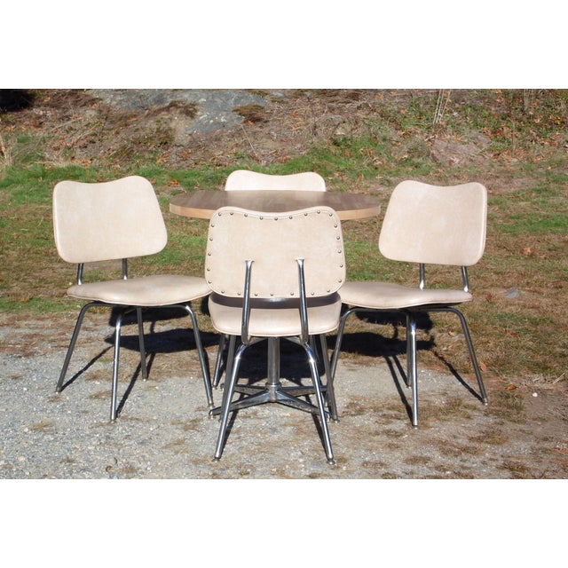 Vintage Mid Century Modern Chrome Set Oval Dining Table & 4