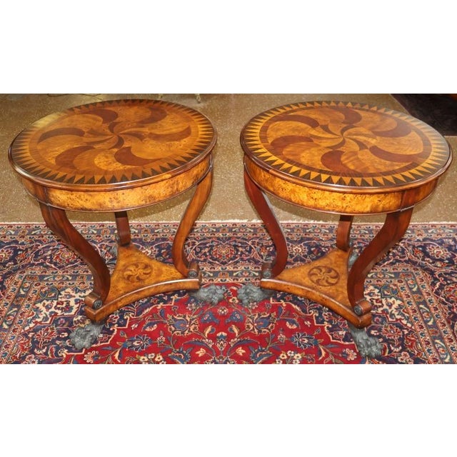 Pair of Theodore Alexander Burl Inlaid Metal Mount Occasional End Tables For Sale - Image 9 of 15