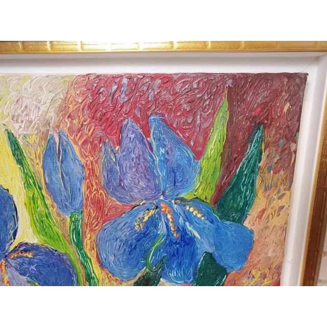 Original Céline Chourlet "Bouquet d'Iris Mauve" Oil Painting With Coa For Sale - Image 9 of 13