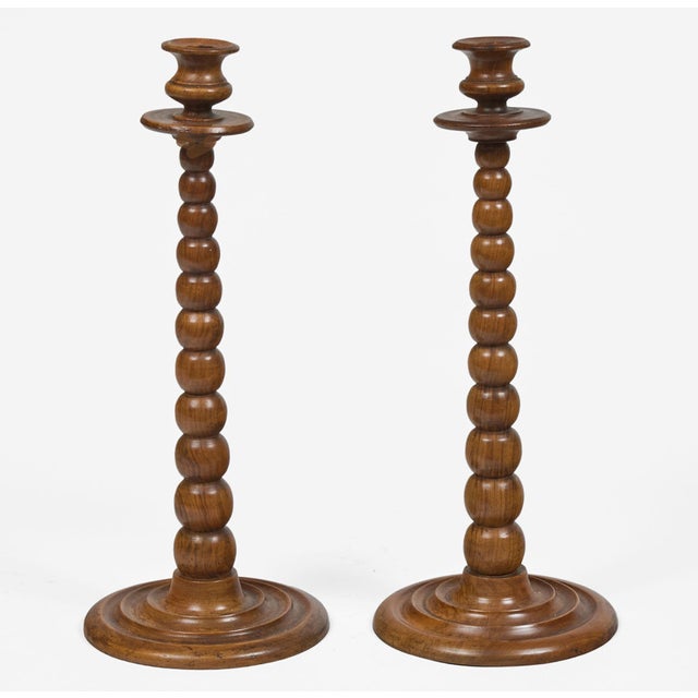 Late 19th Century Pair Tall Bobbin Turned Walnut Candlesticks For Sale - Image 5 of 9
