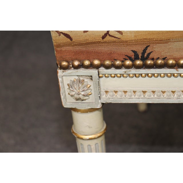 Pair 19th C French Louis XVI Parcel Gilt Carved Armchairs With Aubusson Tapestry For Sale - Image 9 of 17