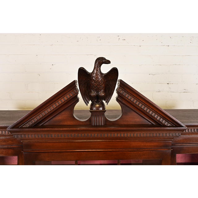 Wood Charak Furniture Georgian Flame Mahogany Breakfront Bookcase Cabinet With Carved Eagle Finial, 1940s For Sale - Image 7 of 13