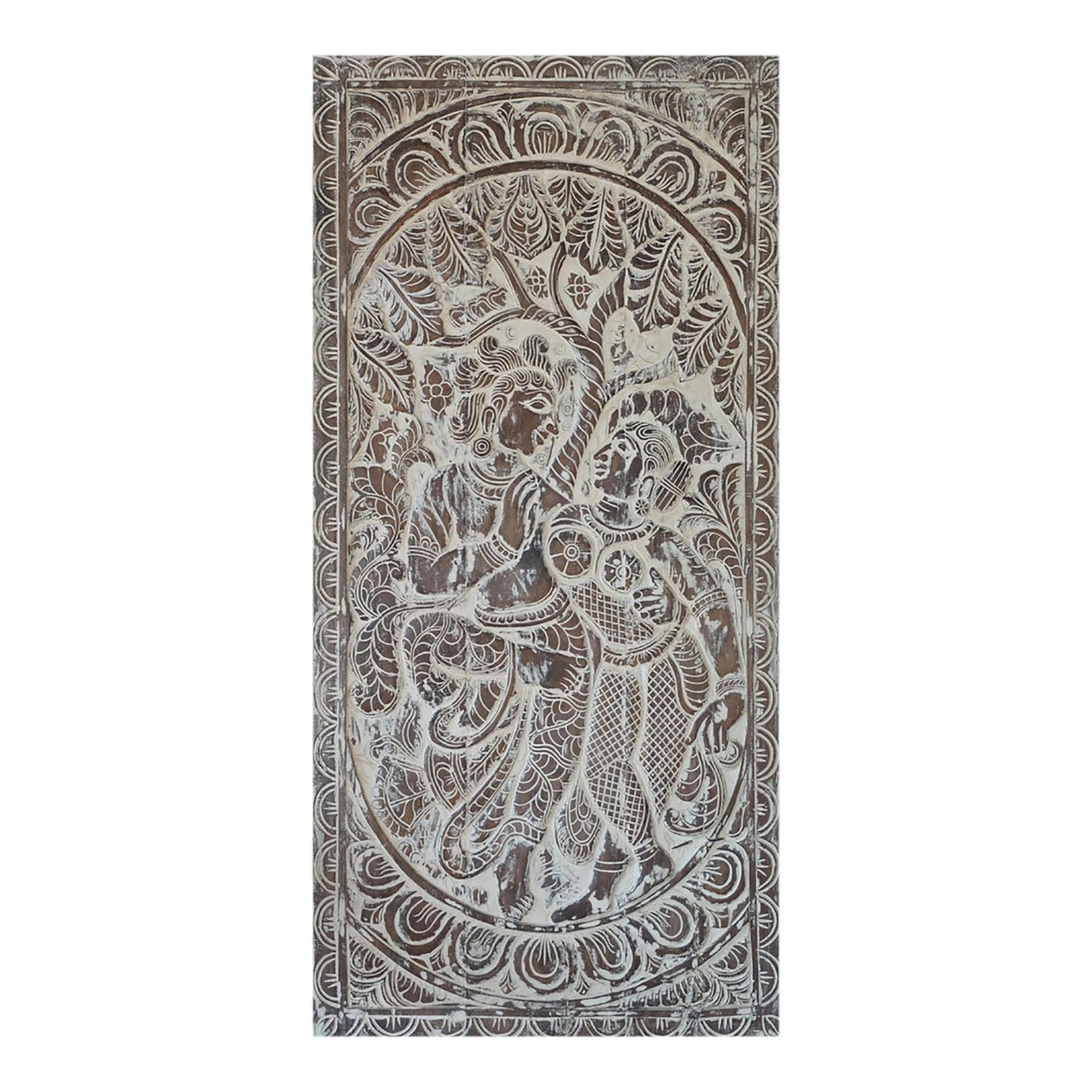 Vintage Radha Krishna Wall Sculpture – Hand-Carved Whitewashed Indian ...