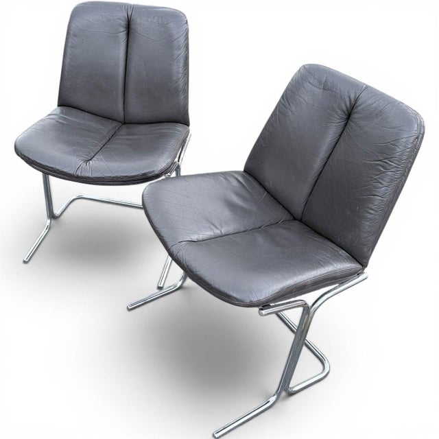 Gold Vintage Pieff Leather and Chrome Dining Chairs by Tim Bates for Harrods, 1970s, Set of 2 For Sale - Image 8 of 10