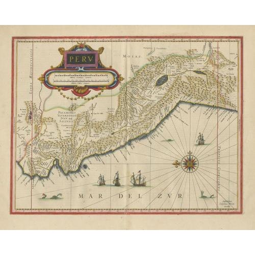 Antique Hand-Colored Map of Peru from Blaeu, 1642 For Sale - Image 3 of 9