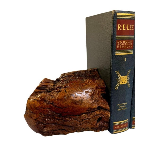 Brown Vintage Burl Wood Bookends Pair Live Edge Organic Modern Rustic MCM Heavy For Sale - Image 8 of 10