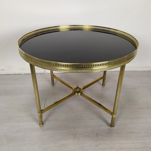 Coffee Table in Brass and Black Glass, 1970s For Sale - Image 3 of 16