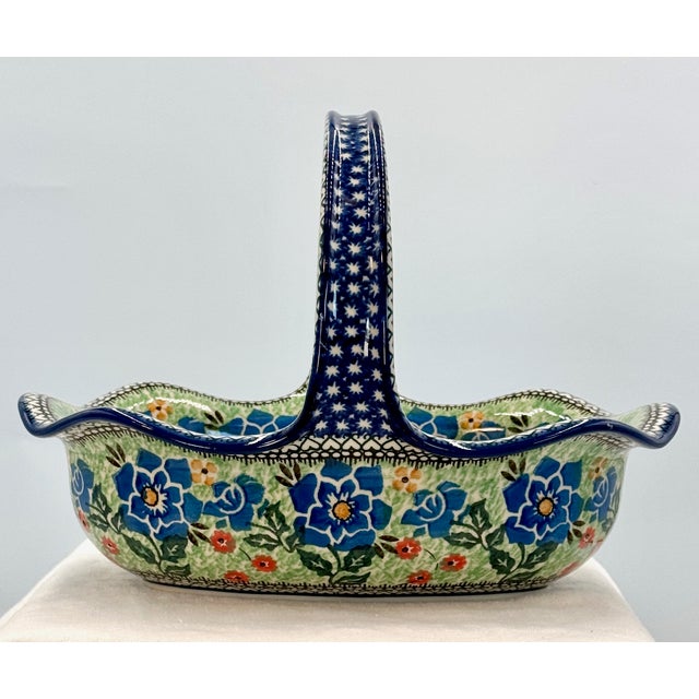 Traditional 'Polish Pottery' Unikat 'Presence of Love'' Limited Edition Basket # 1973 With Coa by Ceramika Artystyczna Company For Sale - Image 3 of 12