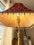 Metal Vintage Brass Table Lamp With Burgundy Embroidered Shade, Gold Scroll Motif & Crystal Drops, Traditional Hollywood Regency Decor For Sale - Image 7 of 12