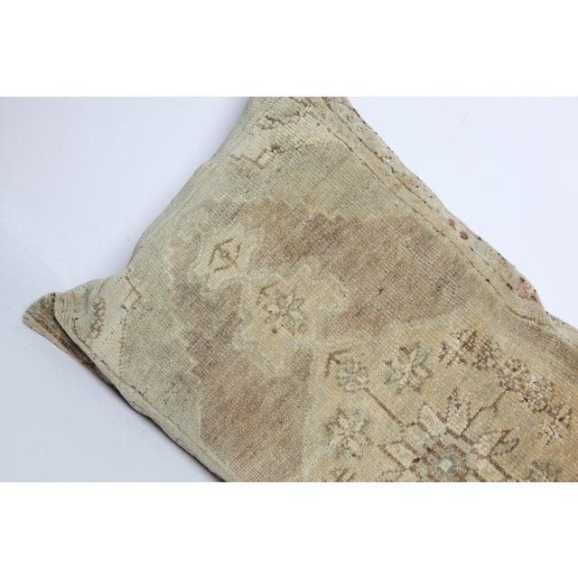 Mid 20th Century Authentic Vintage Soft Coler Tones Turkish Over Size Rug Pillow -16'' X 30'' For Sale - Image 5 of 11