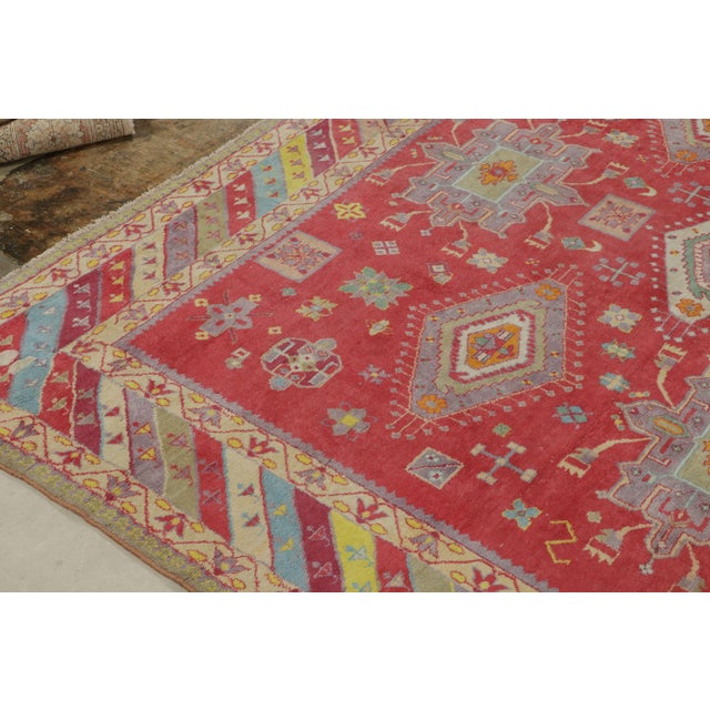 1920s Antique Agra Rug in Red With Colorful Geometric Patterns, From Rug & Kilim For Sale In New York - Image 6 of 7