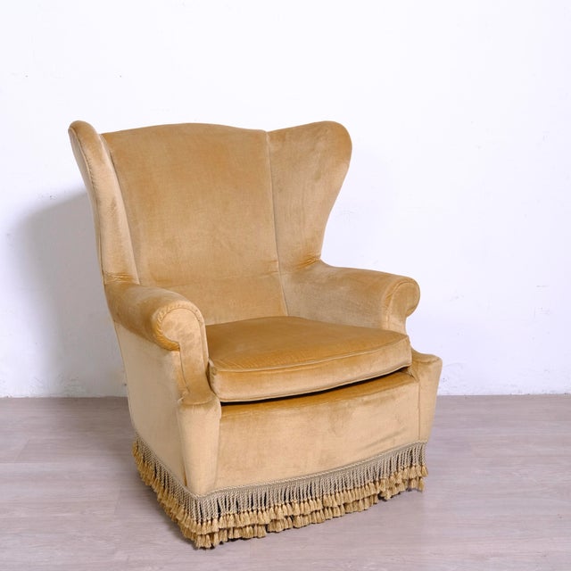 Set of Highback Armchairs in Beige Velvet with Wooden Legs, 1970s For Sale - Image 9 of 18