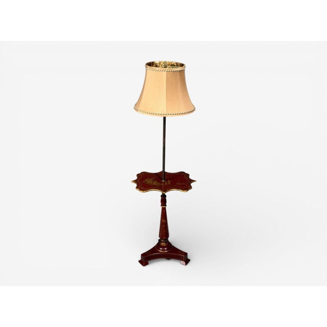 Chinoiserie Mid 20th Century Chinoiserie, Red Japanned Floor Lamp, Wood, Brass For Sale - Image 3 of 12