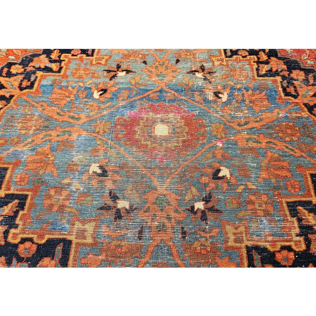 19th Century Persian Farahan Rug, Hand-Knotted Wool, Floral Medallion Design, Blue & Red, 4x6 For Sale - Image 17 of 18